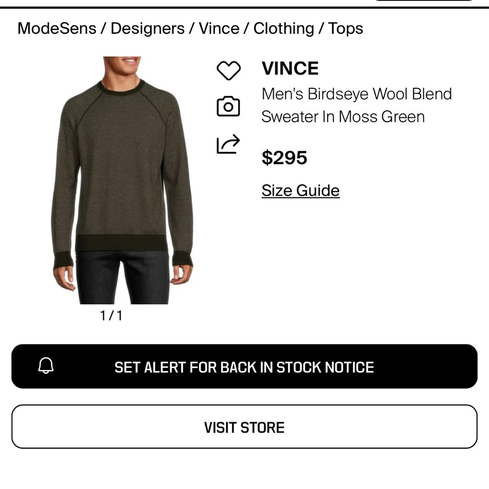 Vince Men's Wool Cashmere Blend Crewneck Sweater in moss green